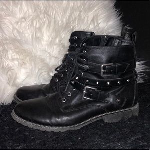 Faux Leather Studded Ankle Boots
